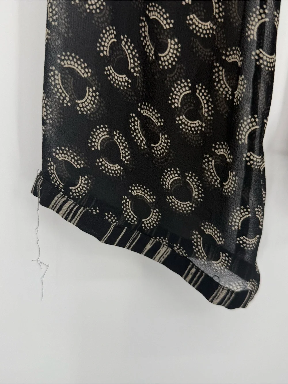 Willi Smith Silk Sheer Blouse Top Black Print Beaded Size Small Y2k